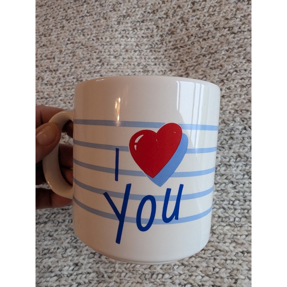 Vintage Russ I Love You Mug Coffee Tea Cup 80s 90s Heart Retro Notebook Red Blue